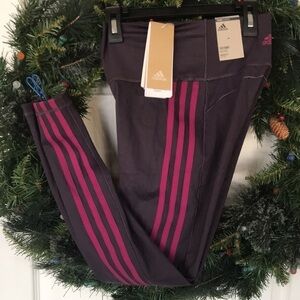 Brand New Adidas Women's Believe This 2.0 3 Stripes 7/8 Tights Purple Leggings